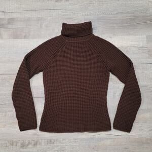 Neiman Marcus 100% Merino Wool Chunky Waffle Knit Turtleneck Sweater Brown M